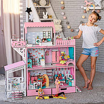 Ляльковий будиночок для Барбі NestWood "ЛЮКС" (тераса+балкон) 5 кімнат (114 см), без меблів, Рожевий + ящики, фото 2