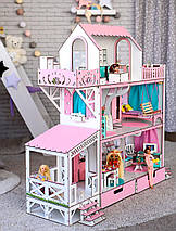 Ляльковий будиночок для Барбі NestWood "ЛЮКС" (тераса+балкон) 5 кімнат (114 см), без меблів, Рожевий + ящики, фото 3