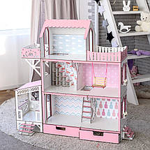 Ляльковий будиночок для Барбі NestWood "ЛЮКС" (тераса+балкон) 5 кімнат (114 см), без меблів, Рожевий + ящики, фото 3