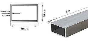 Труба алюмінієва прямокутна 80х50 мм 6060 Т6 профільна 80х50х2; 80х50х3; 80х50х4 пресована, фото 2
