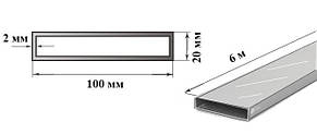 Труба алюмінієва прямокутна 100х20х2 мм 6060 Т6 профільна АД310 екструзія, фото 2