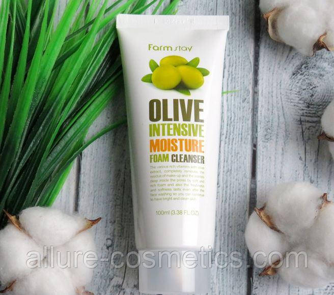 Очищаюча і зволожуюча піна з екстрактом оливи FARM STAY Olive Moisture Intensive Foam Cleanser