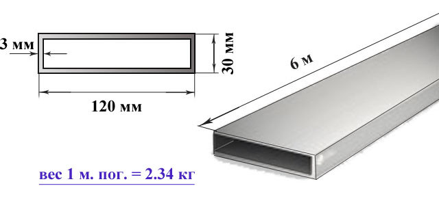 Алюмінієва прямокутна труба 120х30х3 мм 6060 Т6 профіль АД310 екструзія
