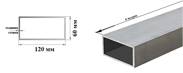 Труба алюмінієва прямокутна 120х60 мм 6060 Т6 профіль розміри 120х60х3; 120х60х4 мм АД31Т