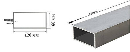 Труба алюмінієва прямокутна 120х60 мм 6060 Т6 профіль розміри 120х60х3; 120х60х4 мм АД31Т 120х60х4, фото 1