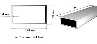 Труба алюмінієва прямокутна 140х80х4 мм 6060 Т6 профільна АД310 екструзія