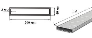 Труба алюмінієва прямокутна 200х40х3 мм профільна 6060 Т6 (АД31Т), екструзія