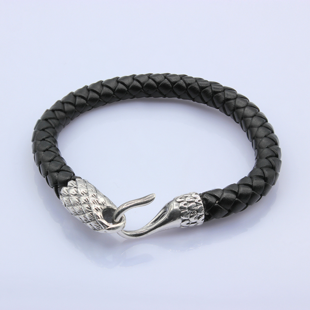 Плетений Браслет зі шкіри та срібла, фото 1