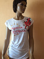 Турецкая женская тонкая футболка с коротким рукавом, украшение вышивка, цвет белый, размер M