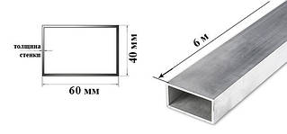 Труба алюмінієва прямокутна 60х40 мм профіль 6060 Т6 (АД31Т) 60х40х2; 60х40х2.5; 60х40х3; 60х40х4 мм. 60х40х4