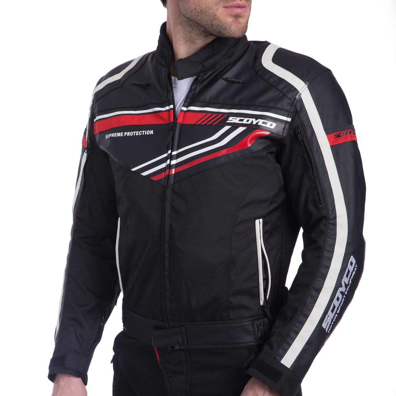 Мотокуртка текстильна із захистом SCOYCO JK37 (PL, PVC, M-XL, чорний-червоний)