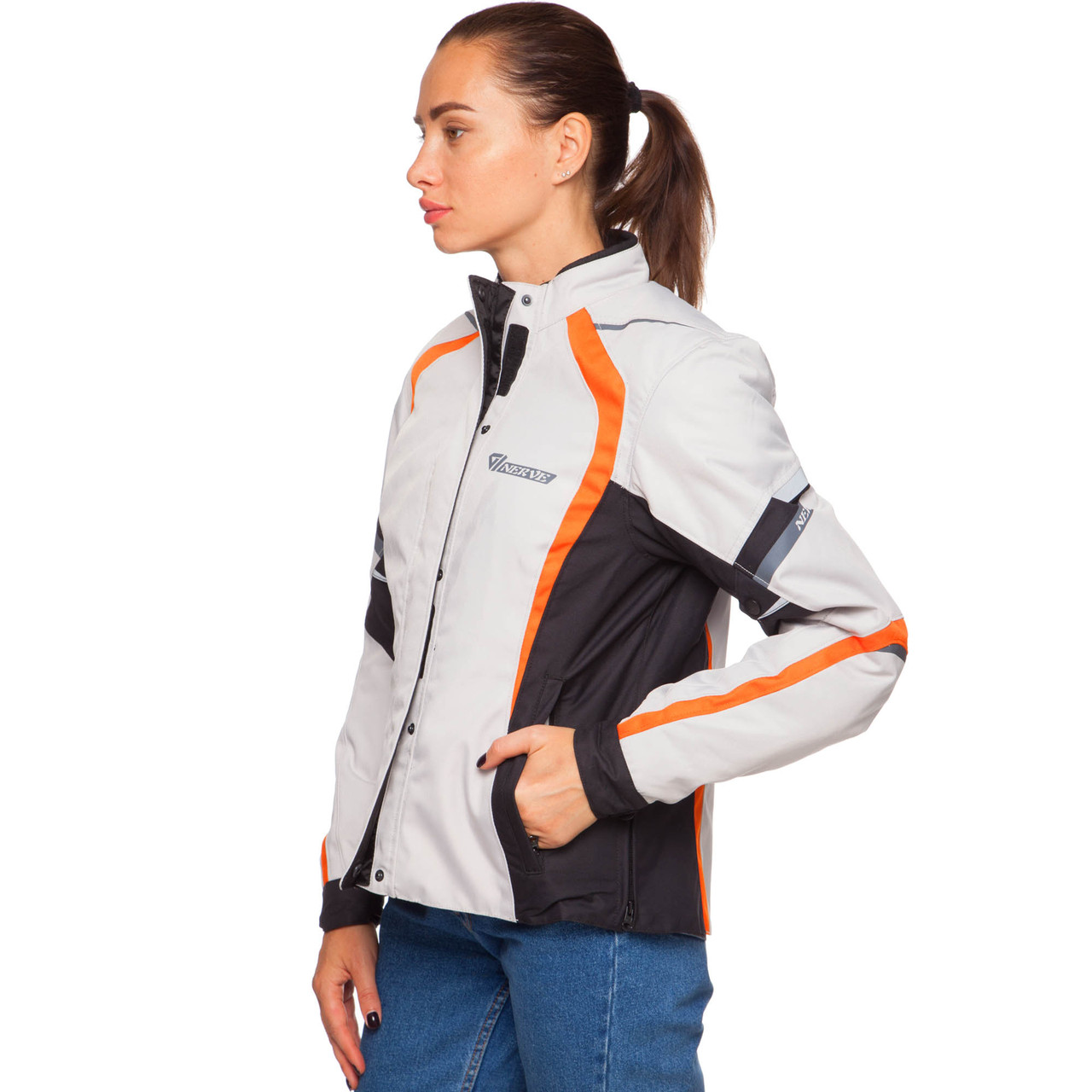 Мотокуртка текстильна із захистом жіноча NERVE MS-0276 (PL, PVC, M-XL-38-42, чорний-сірий-жовтогарячий), фото 1