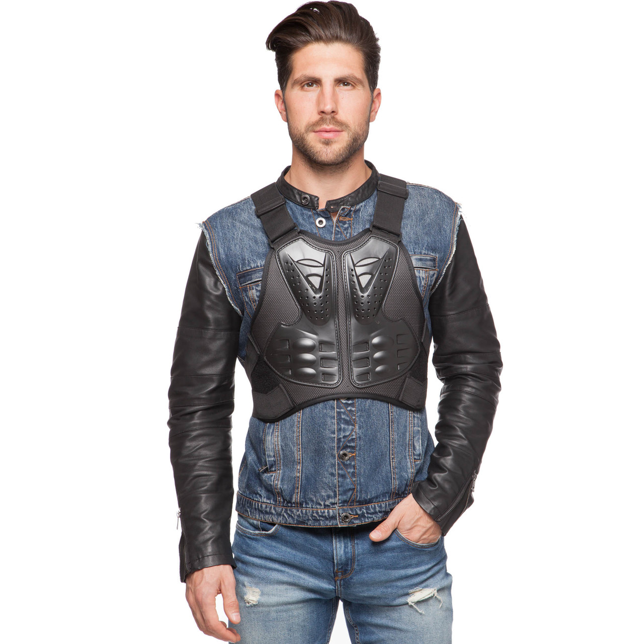 Жилет захисний для мотоцикліста MS-5479 (PU, PL, пластик, р-р регульований, чорний)