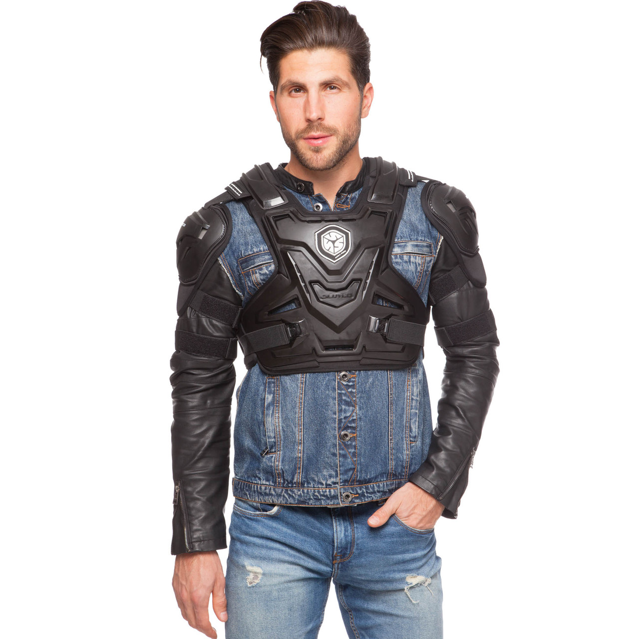 Жилет захисний для мотоцикліста SCOYCO AM07 (PU, PL, пластик, р-р M-XL, чорний)