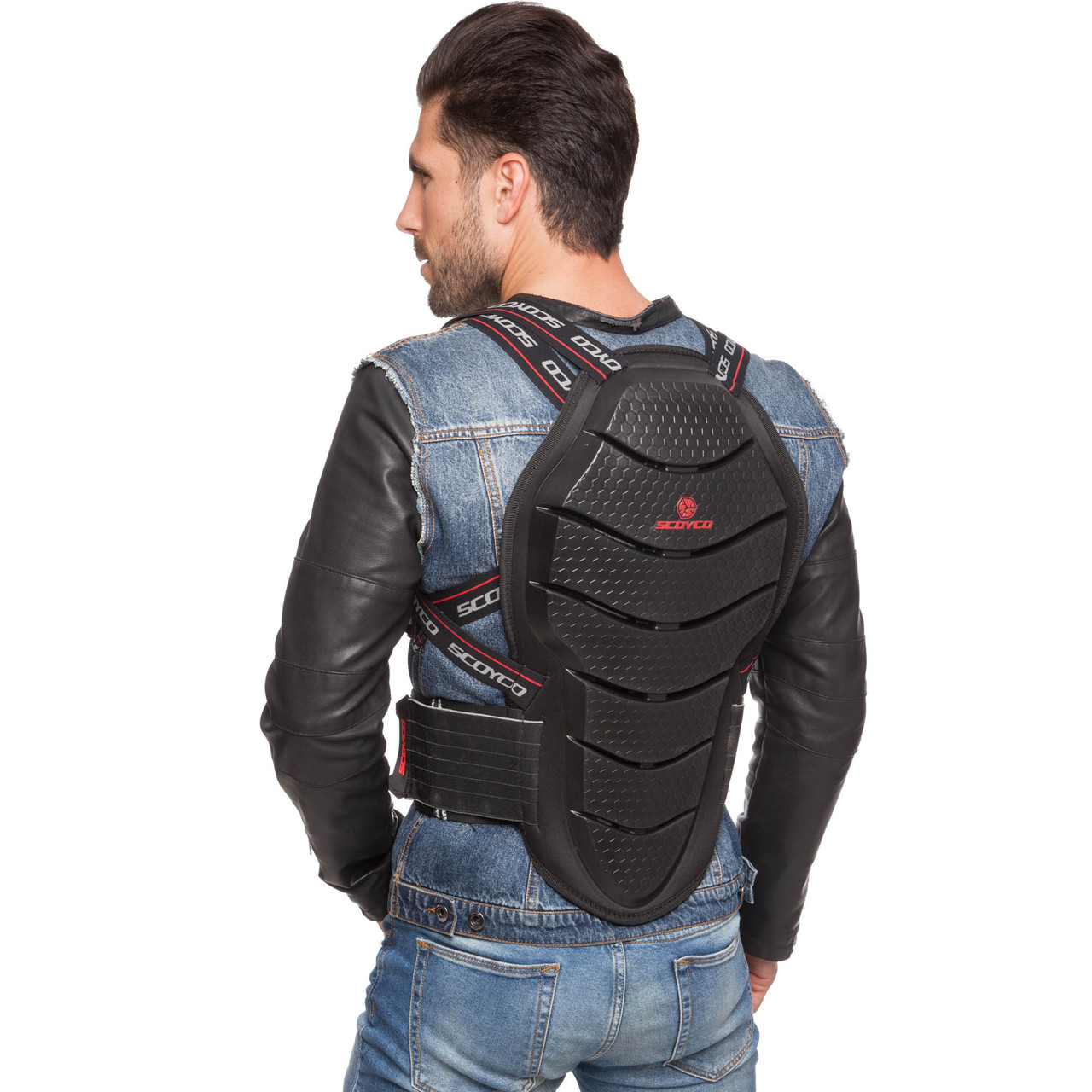 Мотозахист спини з поперековою опорою SCOYCO AM04 (PU, поліестер, р-р M, L регульований, чорний), фото 1