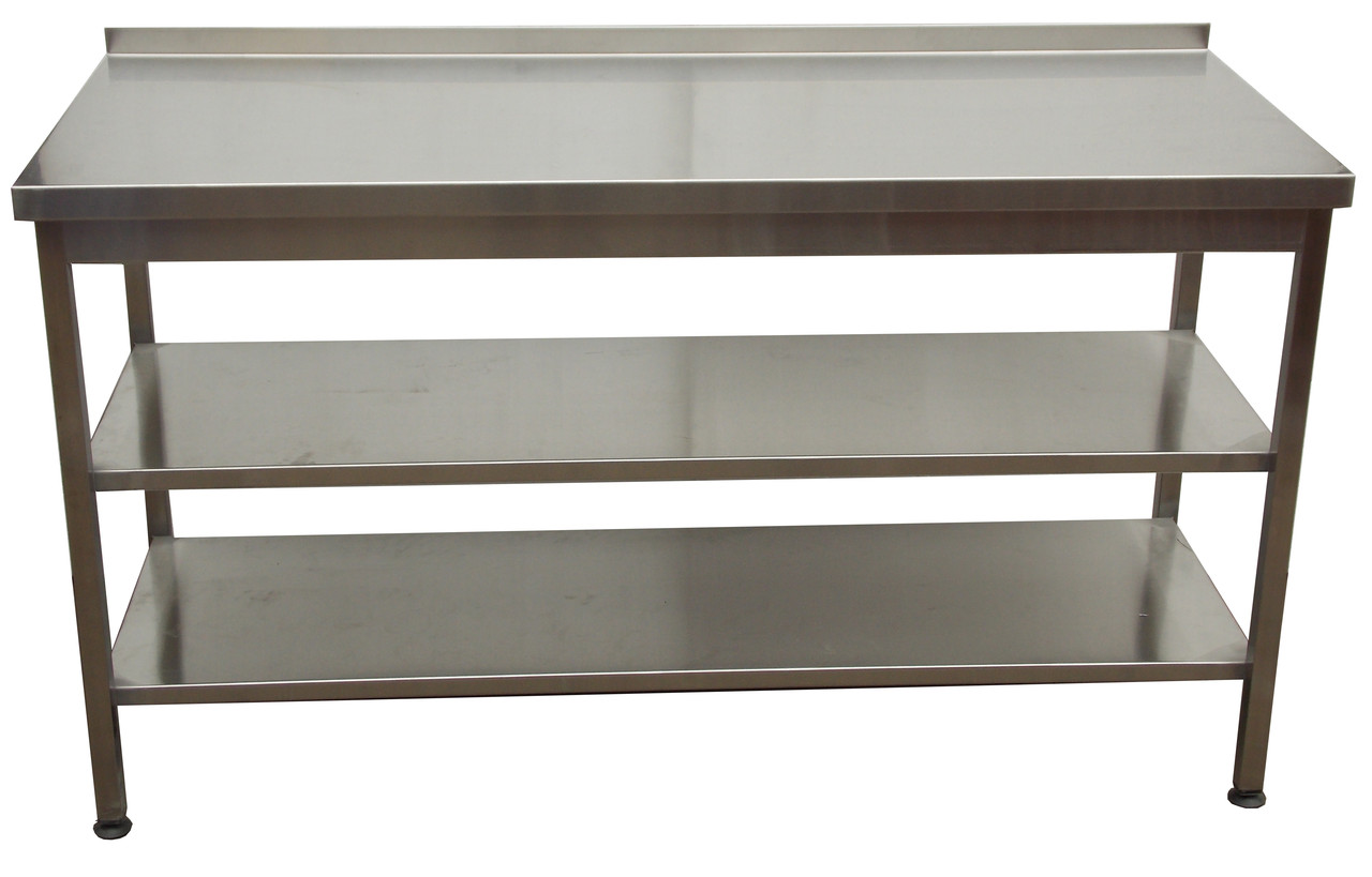 Виробничий стіл з нержавіючої сталі з двома нижніми полицями 1500, 800, AISI 430