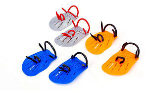 Лопатки для плавання гребні PL-6392 (пластик, гума, р-р S, L, синій, жовтогарячий, сірий)