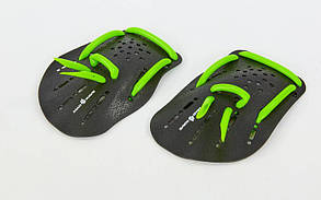 Лопатки для плавання гребні MadWave M074001 (поліпропілен, силікон, р-р S(11,5x17,5 см), M (12,5x18,5 см), L (14x20,5 см), чорний-зелений)