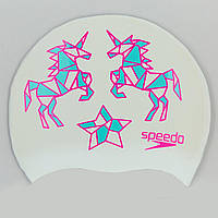 Шапочка для плавания детская SPEEDO JUNIOR SLOGAN PRINT 808386B967 (силикон, белый-розовый)