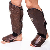 Захист для гомілки та стопи Муай Тай, ММА, Кікбоксинг шкіряна HAYABUSA KANPEKI VL-5783 (р-р M-XL, коричневий)