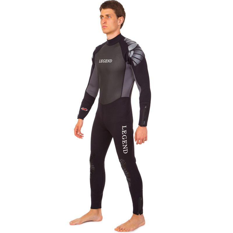 Гідрокостюм мокрого типу LEGEND PL-6539-5 (5 мм неопрен, розмір XS-XXL-170-191 см, вага 52-107 кг, чорний-сірий)