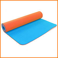Килимок для фітнесу і йоги двошаровий 173х61х0.6 синьо-помаранчевий