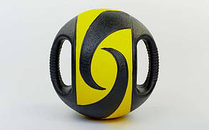 М'яч медичний медбол із двома ручками Record Medicine Ball FI-5111-6 6 кг (гума, d-27,5 см, чорний жовтий)