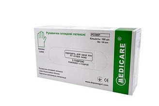 Рукавички латексні MEDICARE нестерильні оглядові з пудрою, розмір M