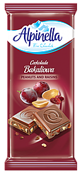 Шоколад Alpinella Альпінелла ніжний молочний з крихтами арахісу та родзинок 90г Польща