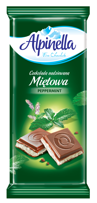 Польський шоколад Alpinella Альпінелла ніжний молочний з яскраво вираженою ноткою освіжаючої м'яти 100г Польща