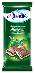 Польський шоколад Alpinella Альпінелла ніжний молочний з яскраво вираженою ноткою освіжаючої м'яти 100г Польща