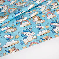 Сатин "Єдинороги з хмаринками на синьому" 160, фото 2