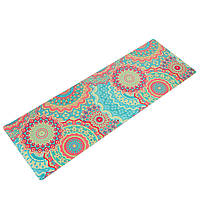 Килимок для йоги Замшевий каучуковий двошаровий 3 мм Record FI-5662-47 (розмір 1,83 мx0,61 мx3мм, блакитний-жовтогарячий)