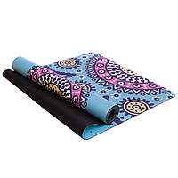 Килимок для йоги Замшевий каучуковий двошаровий 3 мм Record FI-5662-56 (розмір 1,83 мx0,61 мx3 мм, блакитний-рожевий)