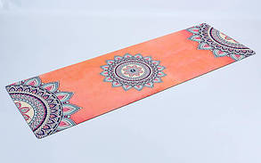 Килимок для йоги Замшевий каучуковий двошаровий 3 мм Record FI-5662-9 (розмір 1,83 мx0,61 мx3мм, кораловий, з принтом Мандала)