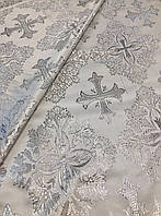 Ткань парча церковная белая  с серебром  на метраж на атласе