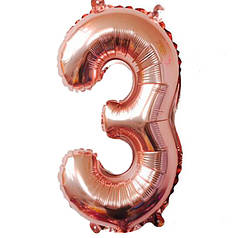 Кулька Цифра "3" (35 см) колір рожеве золото