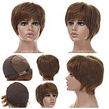 Найлегшиа перука з натурального волосся на сітці - система Terry HH каштановий колір, фото 2