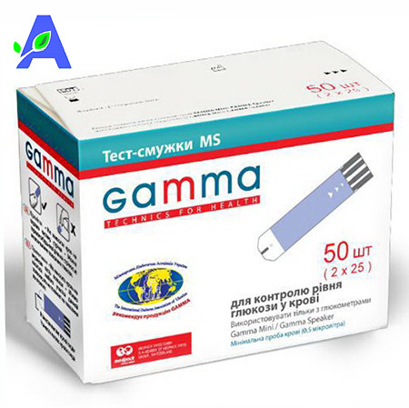 Тест смужки Gamma MS (Гамма МС) 50 шт термін придатності до 19.04.2025 для глюкометрів Gamma MINI і Gamma SPEAKER