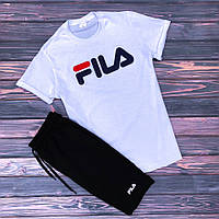 Спортивный костюм мужской летний FILA black-white Комплект Шорты + футболка мужские