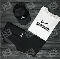 Мужской костюм тройка кепка футболка и шорты Найк (Nike), летний мужской костюм, S