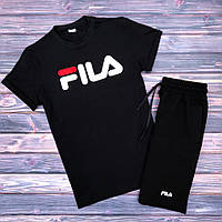 Спортивный костюм мужской летний FILA black Комплект Шорты + футболка мужские