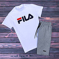 Спортивный костюм мужской летний FILA grey-white Комплект Шорты + футболка мужские