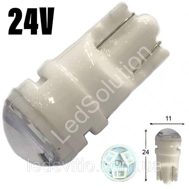 Автомобільна LED лампа T10 W5W 24V 3smd 2835 Керамічна світлодіодна з лінзою, зелений колір світла