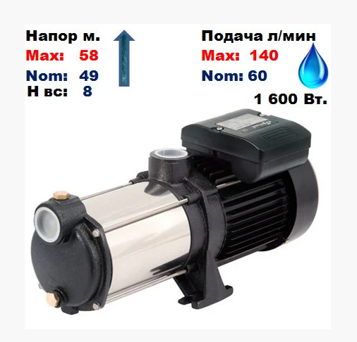 Насос багатоступеневий MRS - H5, Напір-58м.Подача-140 л/хв. 220В.1600Вт Sprut