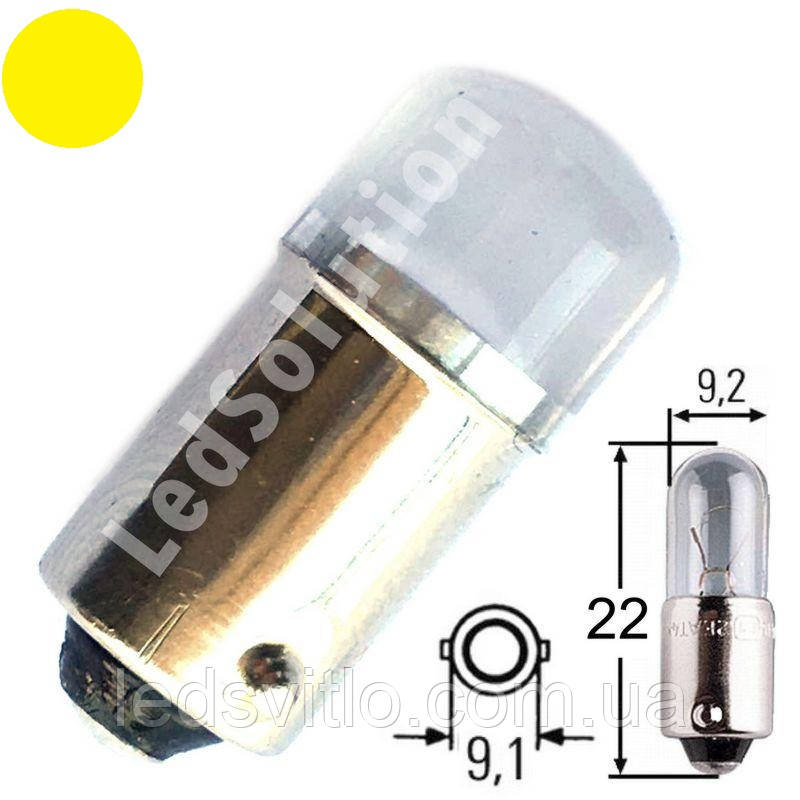Автомобільна LED лампа BA9S T4w 12V 2smd 2835 світлодіодна, жовтий колір світла
