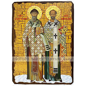 Ікона Миколай Чудотворець та Спиридон Триміфунтський ,ікона на дереві 130х170 мм