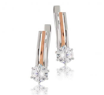 Шикарні жіночі Срібні сережки з золотими вставками (пластинами) "Діамант"