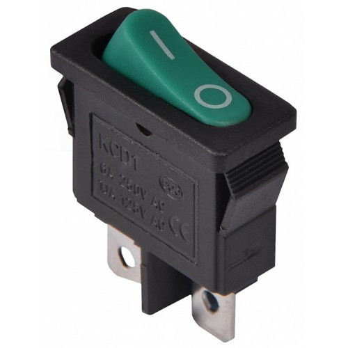 Переключатель KCD1-101-12, ON-OFF, 6А (2pin), 250V, зелёный - фото 1 - id-p1163798016