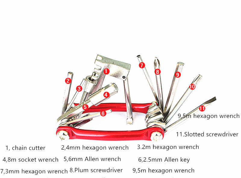 Мультитул Набір інструментів для ремонту велосипеда 11 в 1 (променевий колір) набір шестигранників, фото 1